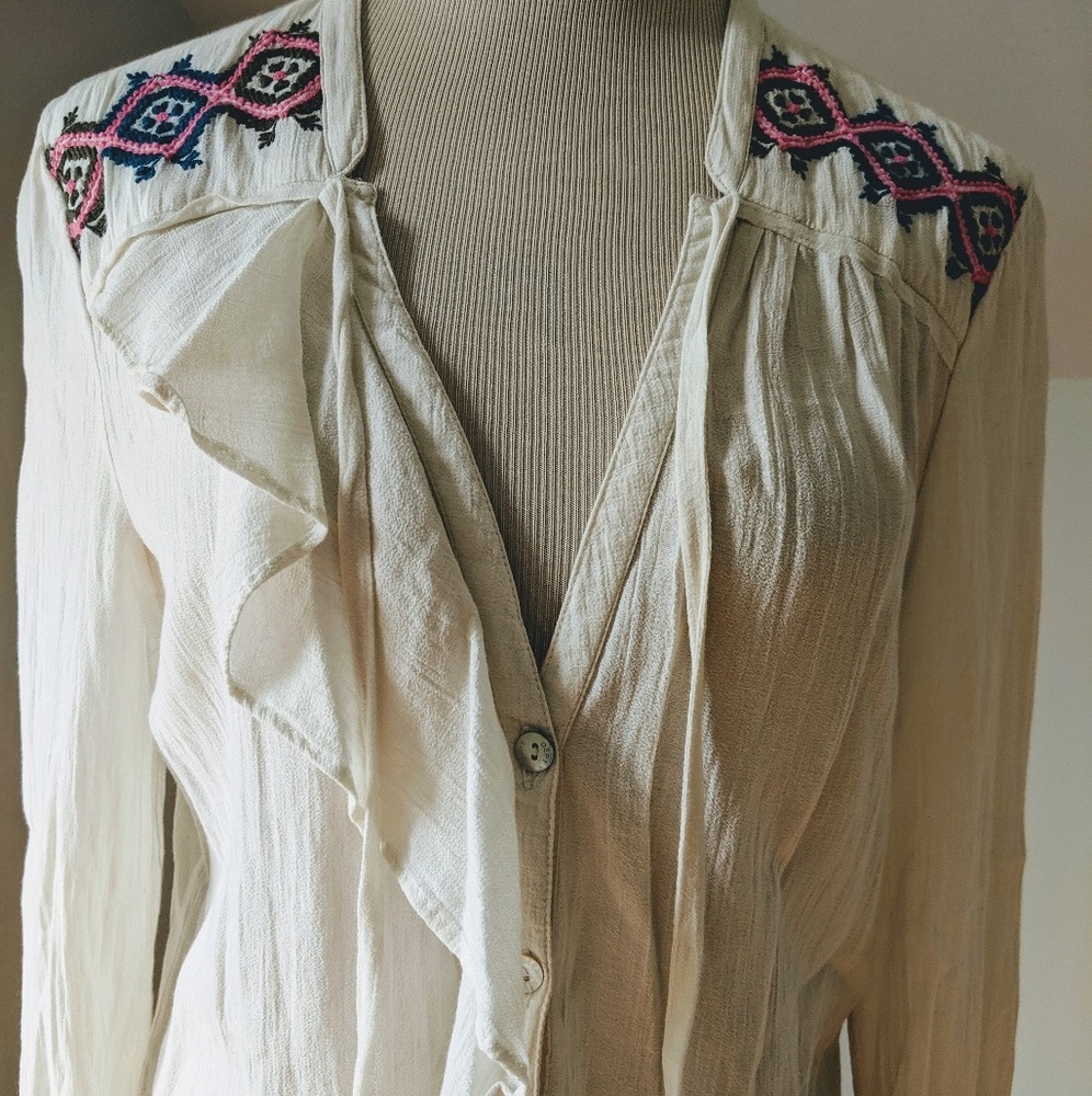 DEPT Peasant Blouse with Embroidery White